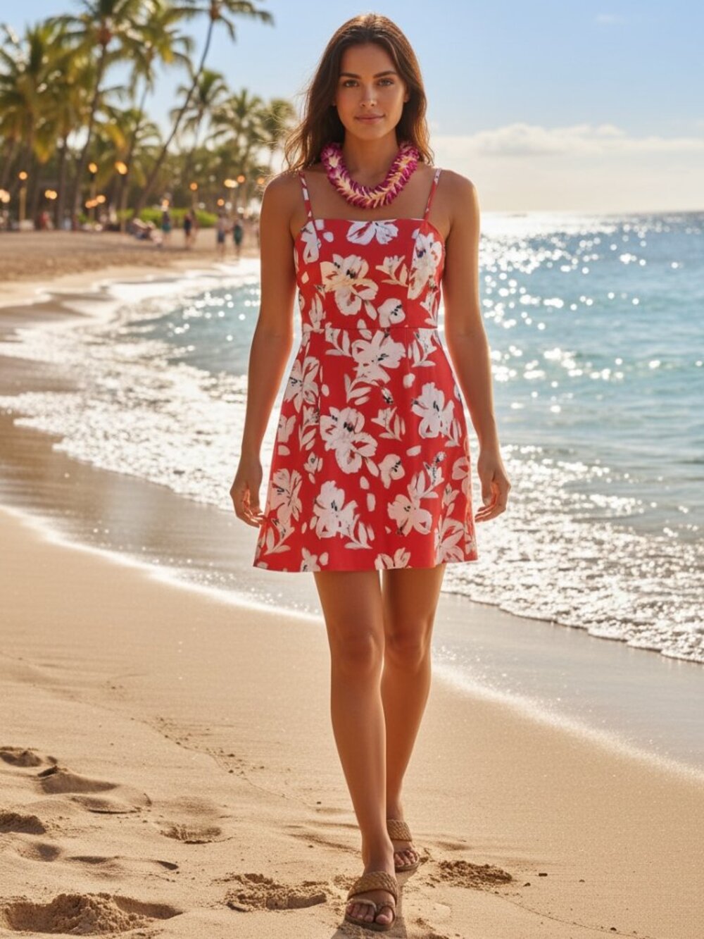 French Connection Red Floral Mini Dress Size 4 Strappy Summer Vacation Sundress